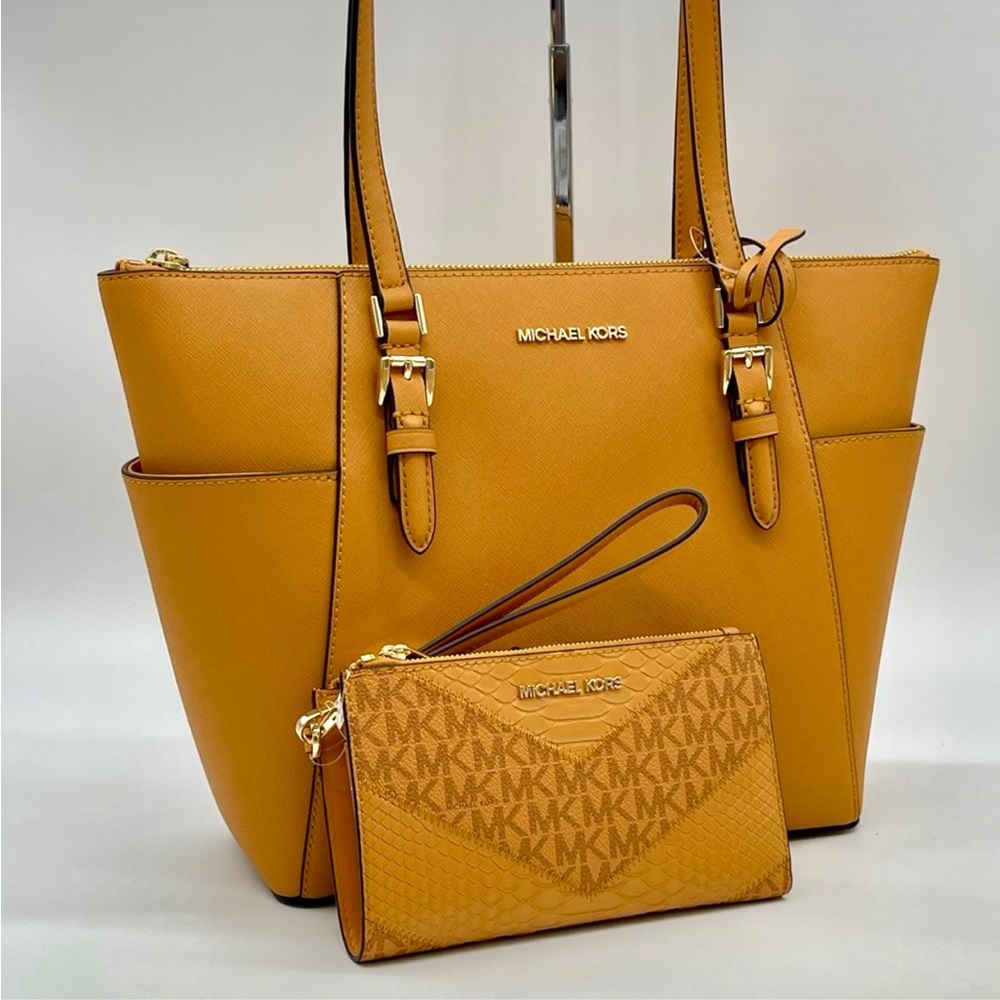 Michael Kors Large Charlotte Tote Bag & Double Zip Wallet Wristlet